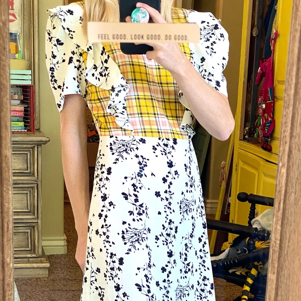 NWOT Glamorous 🌻 mix media floral gingham dress - Picture 4 of 13